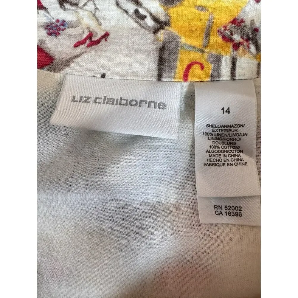 Liz Claiborne Womens Skirt Linen A Line Midi Novelty Print French 14 Coastal - Picture 5 of 9